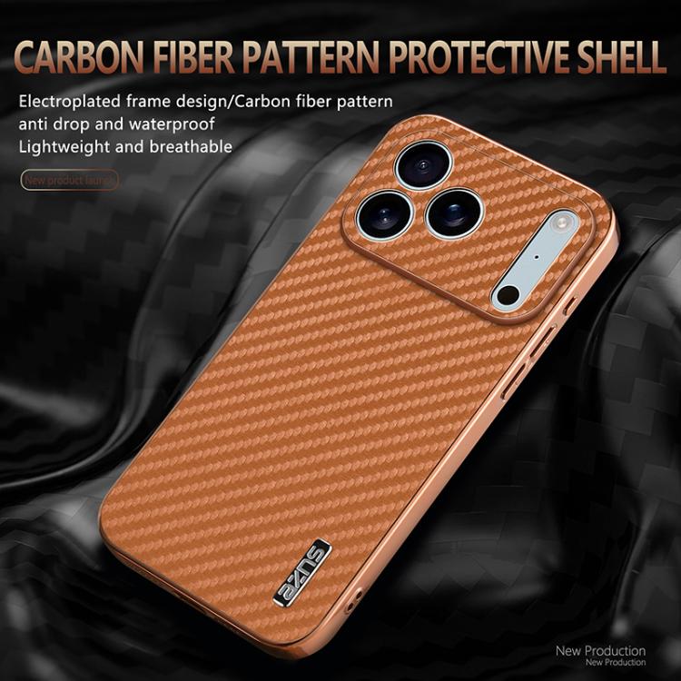 AZNS Electroplated Edge Carbon Fiber Texture Phone Case, For iPhone 17 Pro Max����...