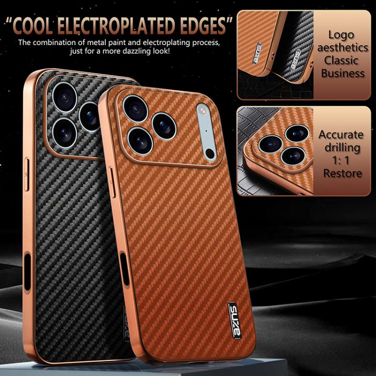 AZNS Electroplated Edge Carbon Fiber Texture Phone Case, For iPhone 17 Pro Max����...
