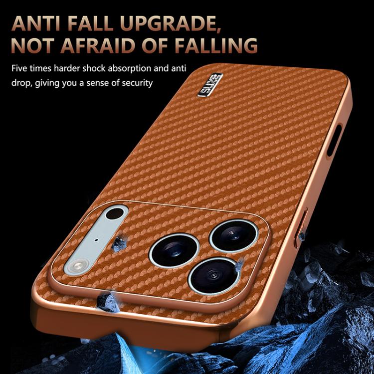 AZNS Electroplated Edge Carbon Fiber Texture Phone Case, For iPhone 17 Pro Max����...
