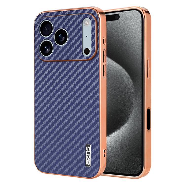 AZNS Electroplated Edge Carbon Fiber Texture Phone Case, For iPhone 17 Pro Max����...