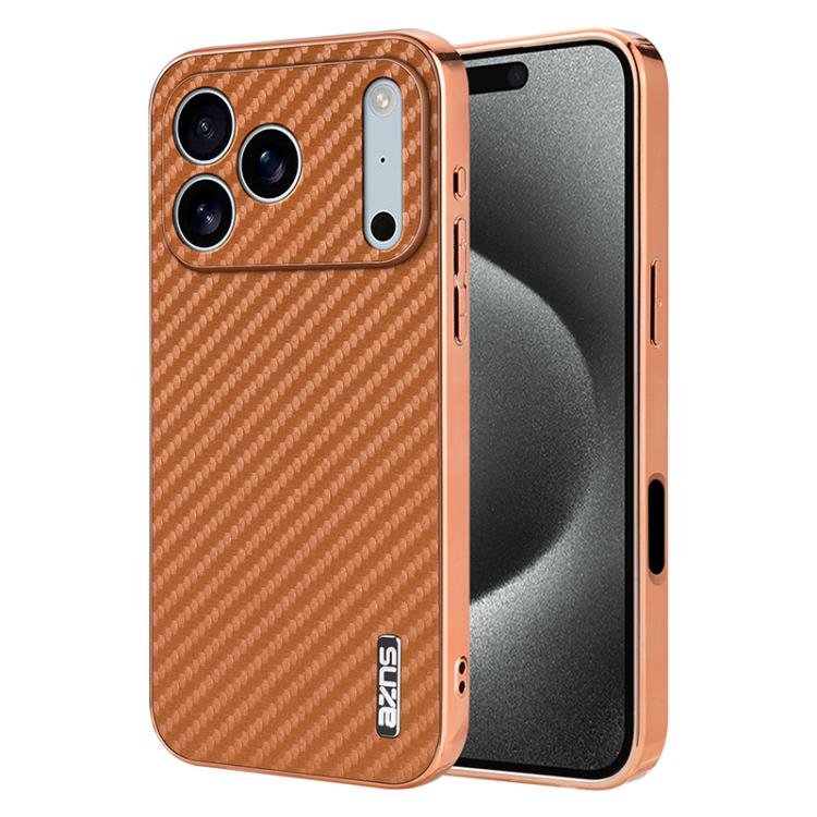 AZNS Electroplated Edge Carbon Fiber Texture Phone Case, For iPhone 17 Pro Max����...