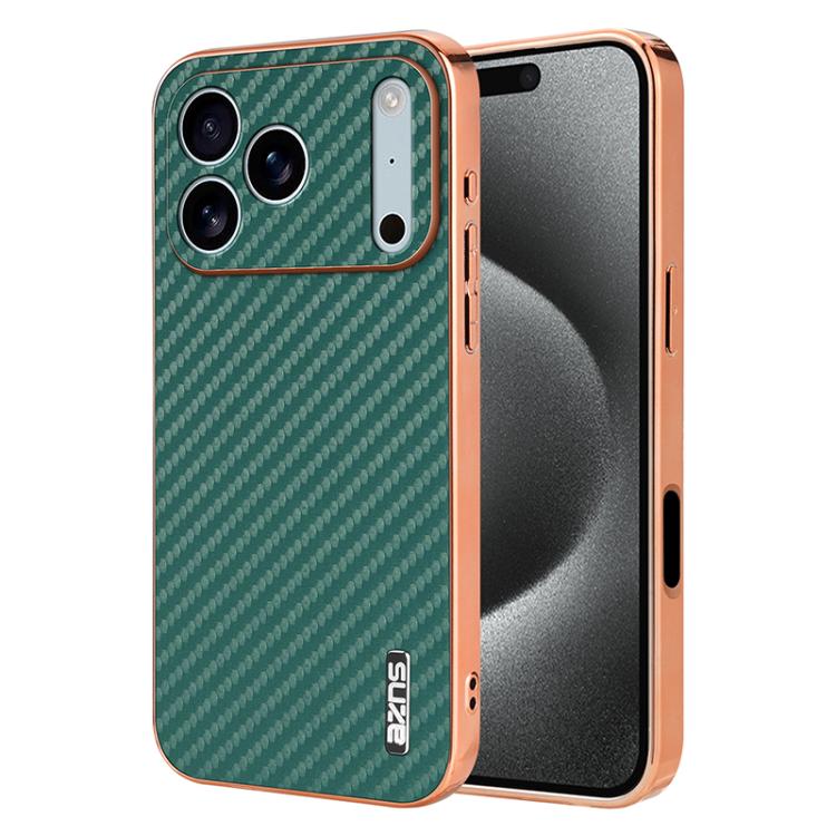 AZNS Electroplated Edge Carbon Fiber Texture Phone Case, For iPhone 17 Pro Max����...