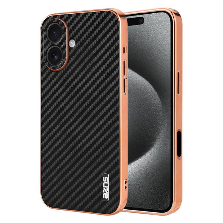 AZNS Electroplated Edge Carbon Fiber Texture Phone Case, For iPhone 17 Pro Max����...