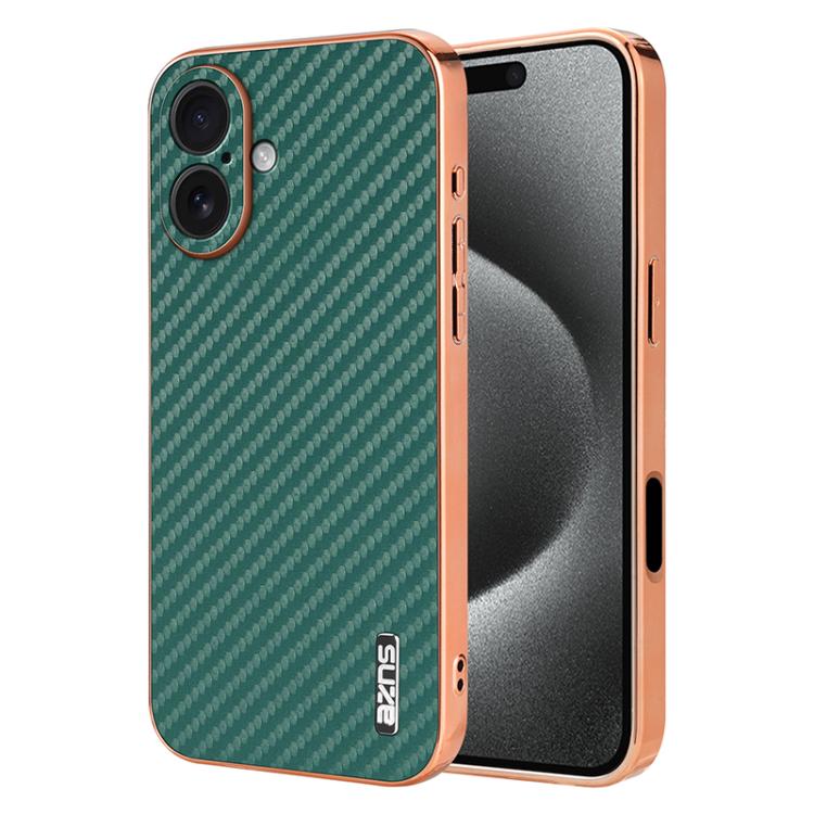 AZNS Electroplated Edge Carbon Fiber Texture Phone Case, For iPhone 17 Pro Max����...