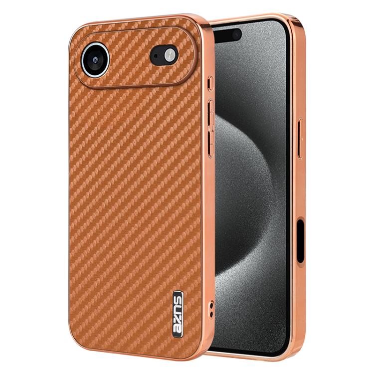 AZNS Electroplated Edge Carbon Fiber Texture Phone Case, For iPhone 17 Pro Max����...