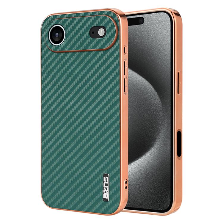 AZNS Electroplated Edge Carbon Fiber Texture Phone Case, For iPhone 17 Pro Max����...