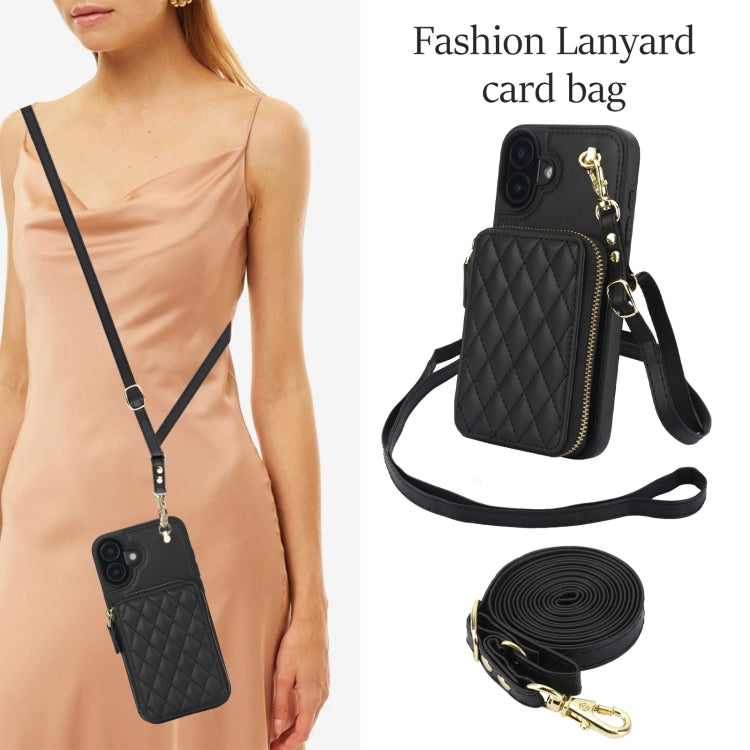 AwQuer Crossbody Zipper Wallet Rhombic Leather Back Phone Case, For iPhone 16 Plus...