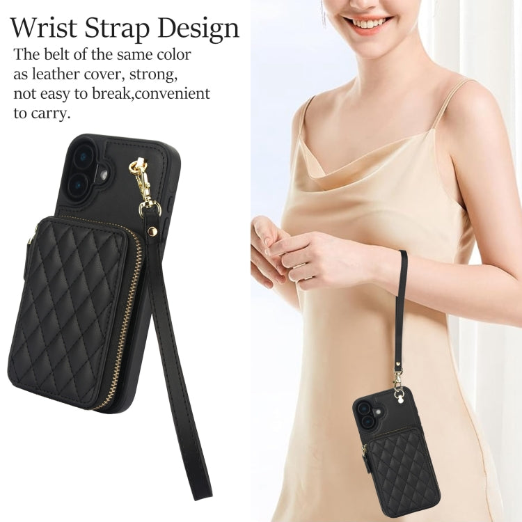 AwQuer Crossbody Zipper Wallet Rhombic Leather Back Phone Case, For iPhone 16 Plus...