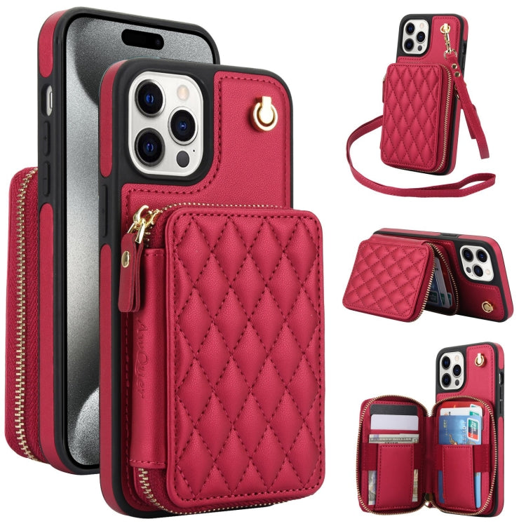 AwQuer Crossbody Zipper Wallet Rhombic Leather Back Phone Case, For iPhone 16 Plus...