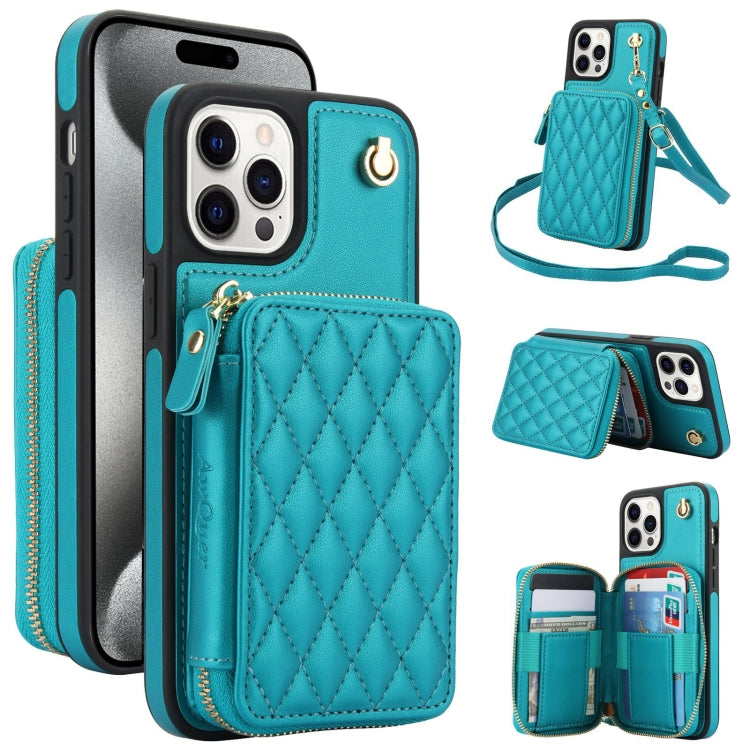 AwQuer Crossbody Zipper Wallet Rhombic Leather Back Phone Case, For iPhone 16 Plus...
