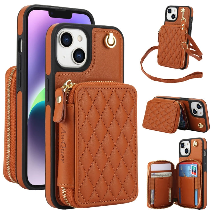AwQuer Crossbody Zipper Wallet Rhombic Leather Back Phone Case, For iPhone 16 Plus...