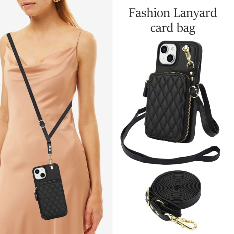 AwQuer Crossbody Zipper Wallet Rhombic Leather Back Phone Case, For iPhone 14 Plus...