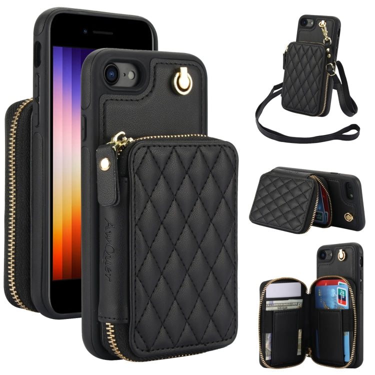AwQuer Crossbody Zipper Wallet Rhombic Leather Back Phone Case, For iPhone 14 Plus...