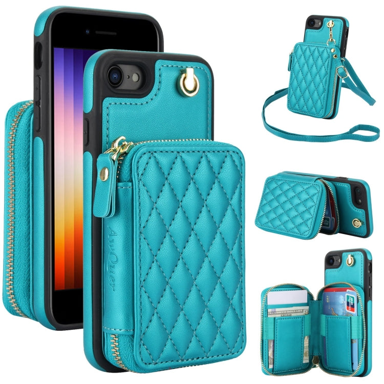 AwQuer Crossbody Zipper Wallet Rhombic Leather Back Phone Case, For iPhone 14 Plus...