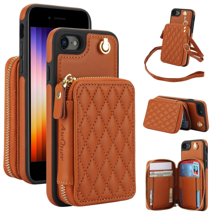 AwQuer Crossbody Zipper Wallet Rhombic Leather Back Phone Case, For iPhone 14 Plus...