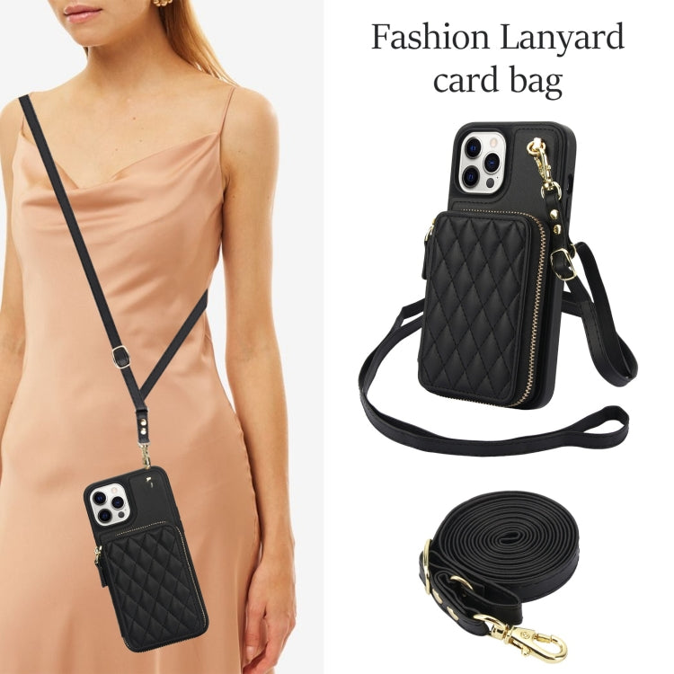 AwQuer Crossbody Zipper Wallet Rhombic Leather Back Phone Case, For iPhone 13 Pro�...