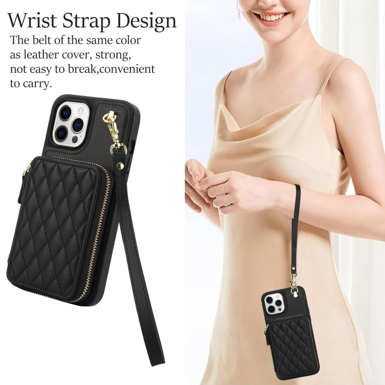 AwQuer Crossbody Zipper Wallet Rhombic Leather Back Phone Case, For iPhone 13 Pro�...