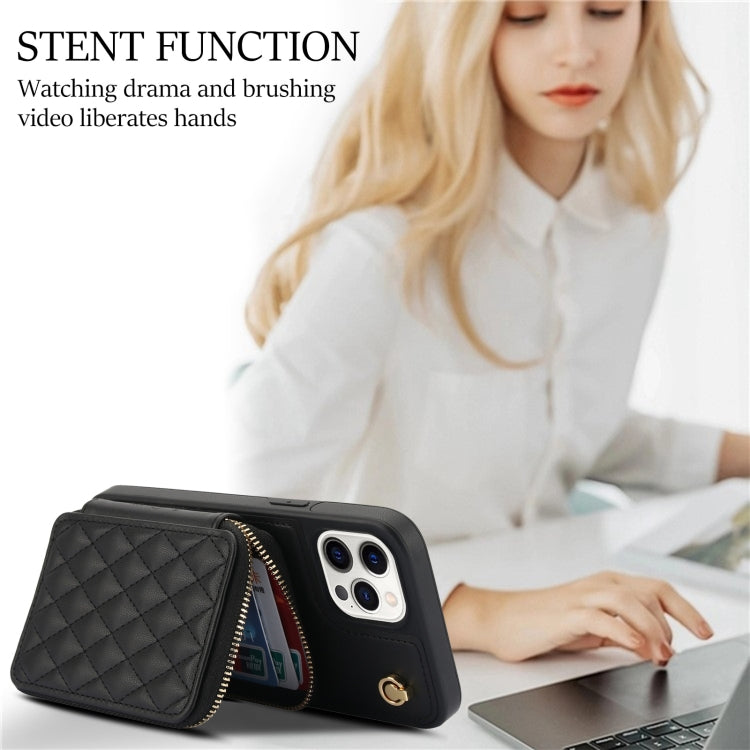 AwQuer Crossbody Zipper Wallet Rhombic Leather Back Phone Case, For iPhone 13 Pro�...