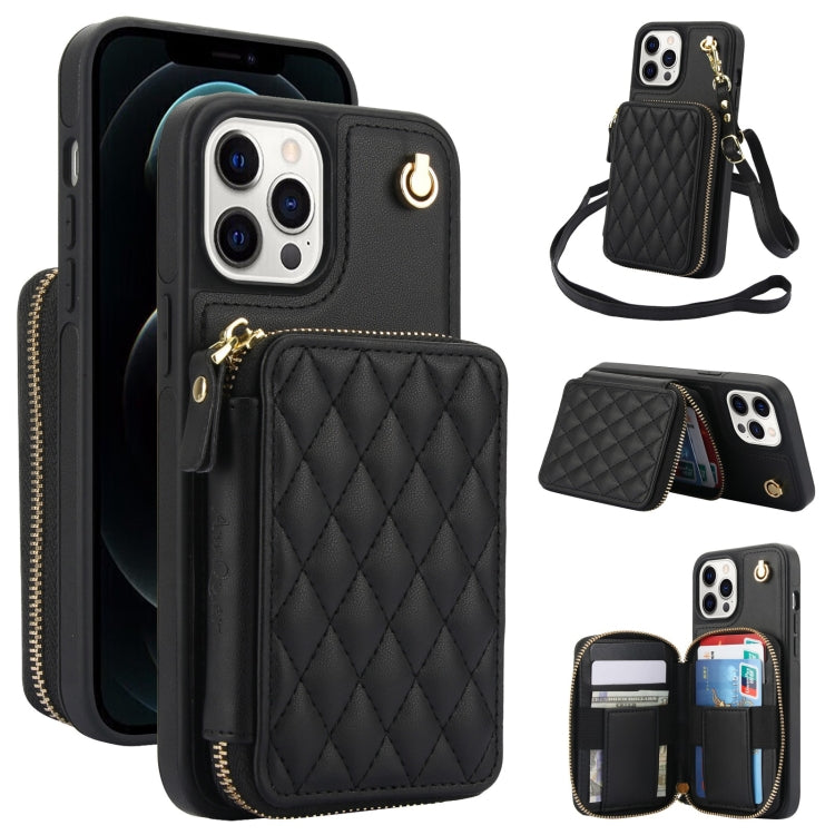 AwQuer Crossbody Zipper Wallet Rhombic Leather Back Phone Case, For iPhone 13 Pro�...