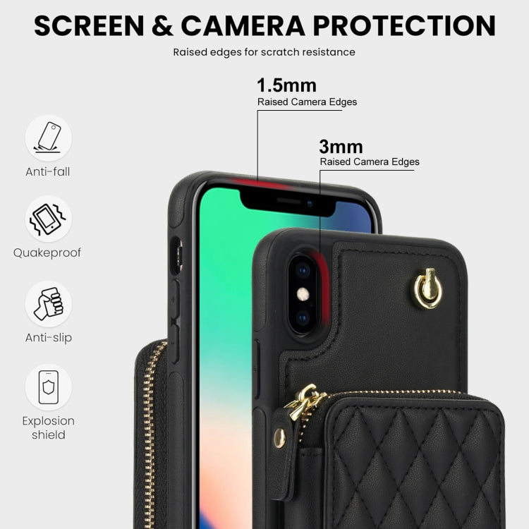 AwQuer Crossbody Zipper Wallet Rhombic Leather Back Phone Case, For iPhone X / XS�...