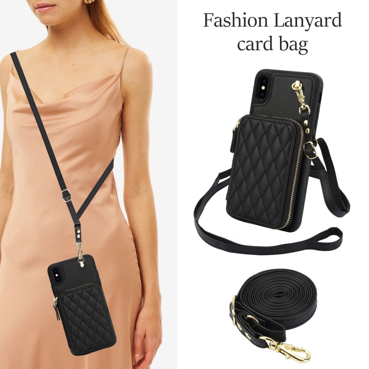 AwQuer Crossbody Zipper Wallet Rhombic Leather Back Phone Case, For iPhone X / XS�...