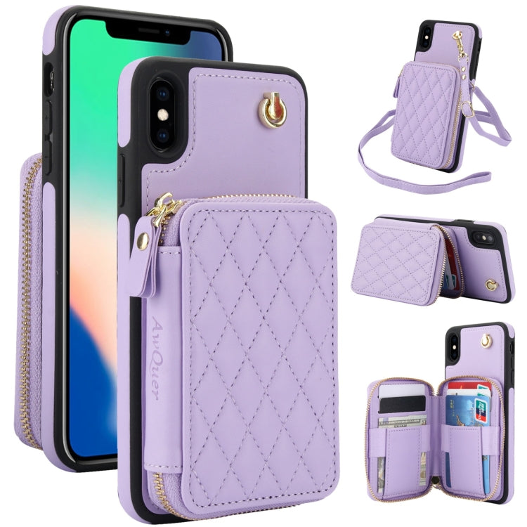 AwQuer Crossbody Zipper Wallet Rhombic Leather Back Phone Case, For iPhone X / XS�...