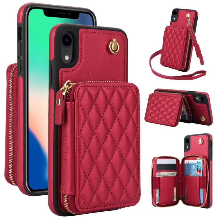 AwQuer Crossbody Zipper Wallet Rhombic Leather Back Phone Case, For iPhone X / XS�...
