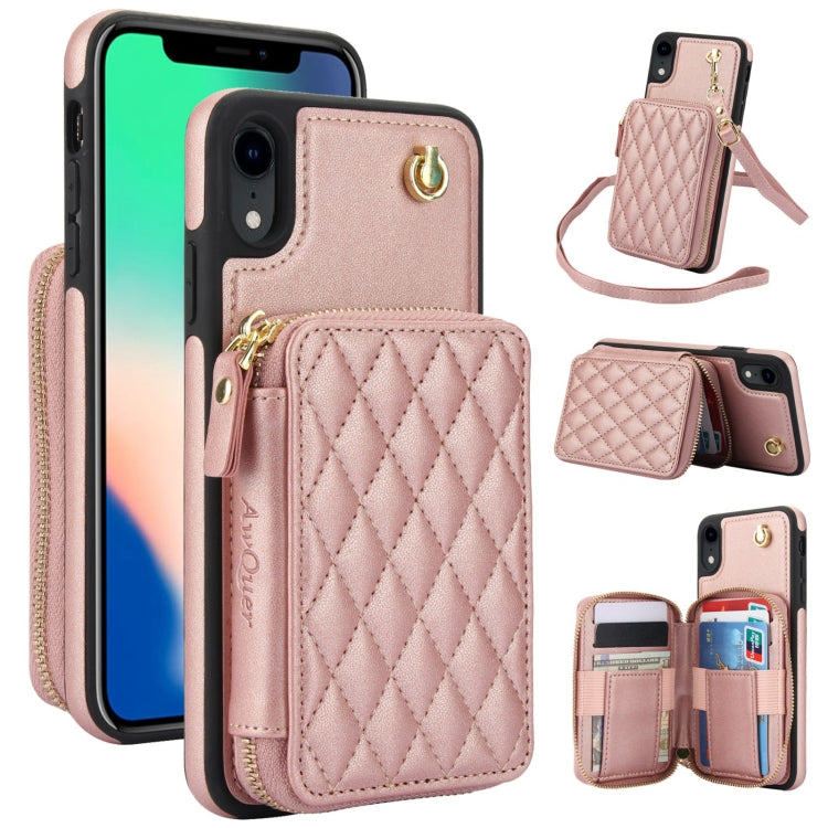 AwQuer Crossbody Zipper Wallet Rhombic Leather Back Phone Case, For iPhone X / XS�...