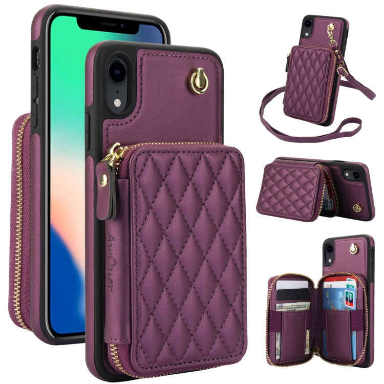 AwQuer Crossbody Zipper Wallet Rhombic Leather Back Phone Case, For iPhone X / XS�...