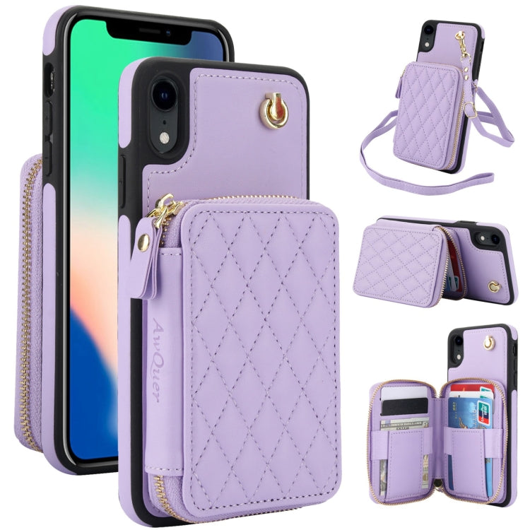AwQuer Crossbody Zipper Wallet Rhombic Leather Back Phone Case, For iPhone X / XS�...
