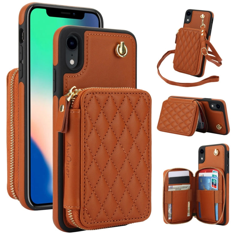 AwQuer Crossbody Zipper Wallet Rhombic Leather Back Phone Case, For iPhone X / XS�...