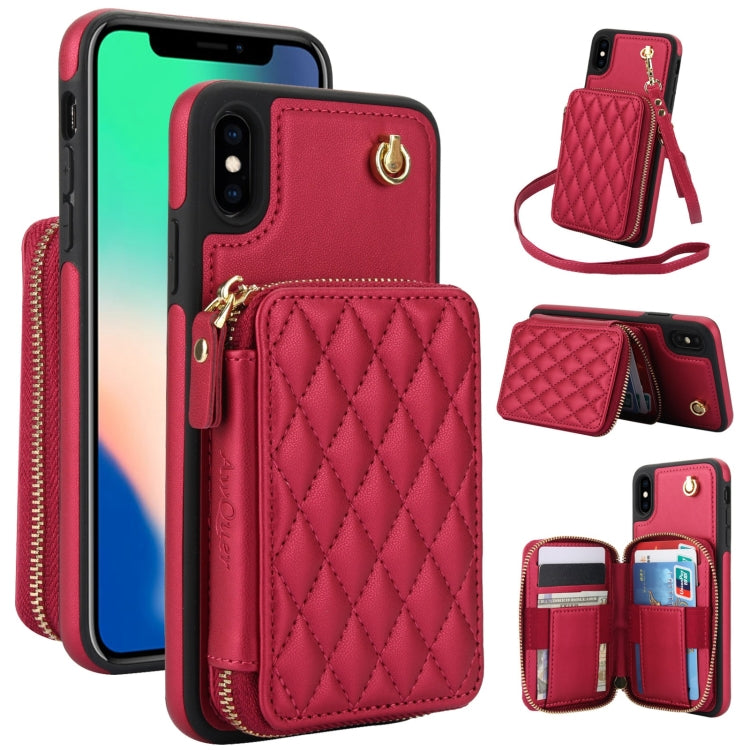 AwQuer Crossbody Zipper Wallet Rhombic Leather Back Phone Case, For iPhone X / XS�...