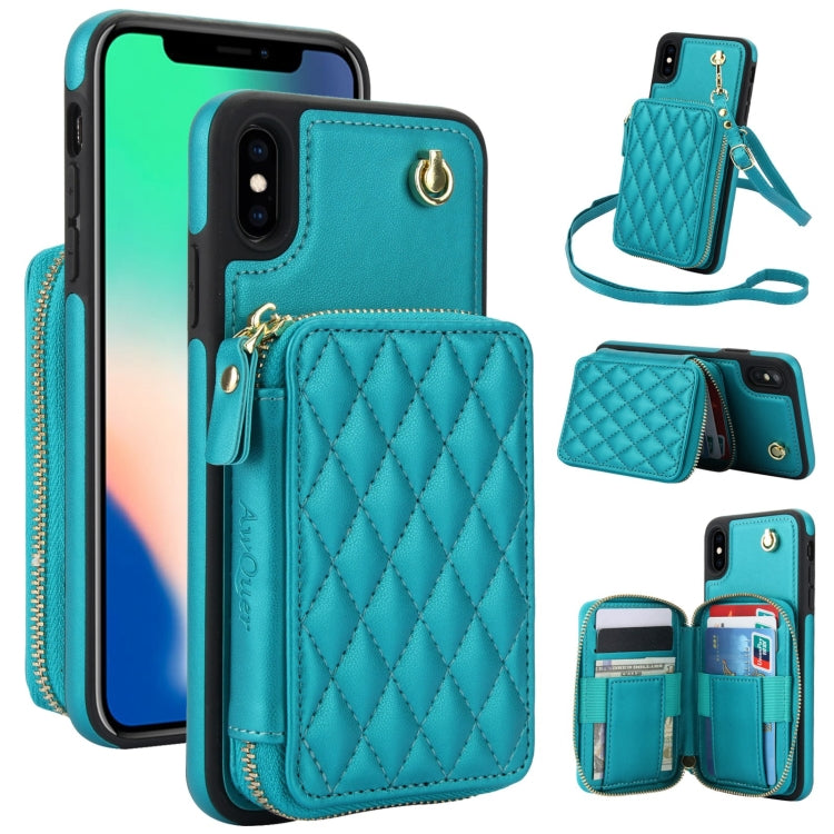 AwQuer Crossbody Zipper Wallet Rhombic Leather Back Phone Case, For iPhone X / XS�...