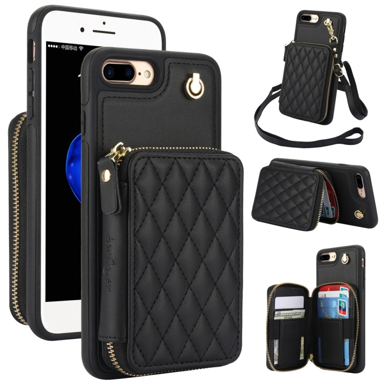 AwQuer Crossbody Zipper Wallet Rhombic Leather Back Phone Case, For iPhone X / XS�...