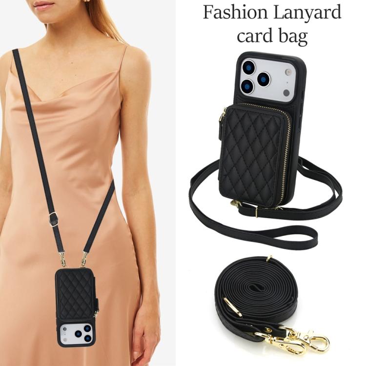 AwQuer Crossbody Zipper Wallet Rhombic Leather Back Phone Case, For iPhone 17 Pro ...