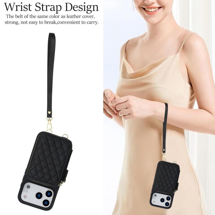 AwQuer Crossbody Zipper Wallet Rhombic Leather Back Phone Case, For iPhone 17 Pro ...