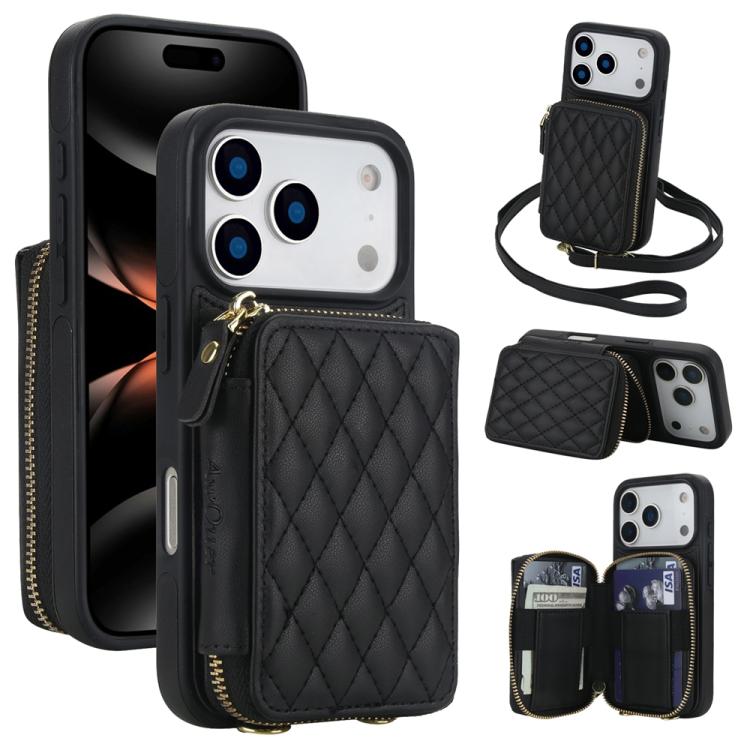AwQuer Crossbody Zipper Wallet Rhombic Leather Back Phone Case, For iPhone 17 Pro ...