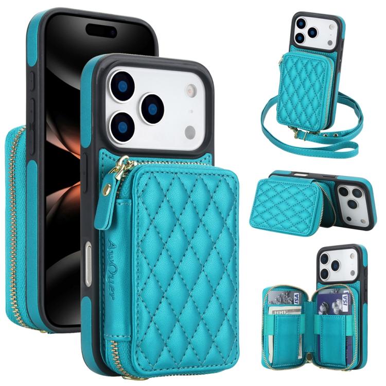 AwQuer Crossbody Zipper Wallet Rhombic Leather Back Phone Case, For iPhone 17 Pro ...