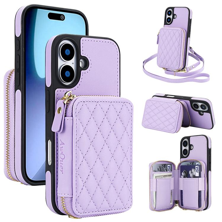 AwQuer Crossbody Zipper Wallet Rhombic Leather Back Phone Case, For iPhone 17 Pro ...