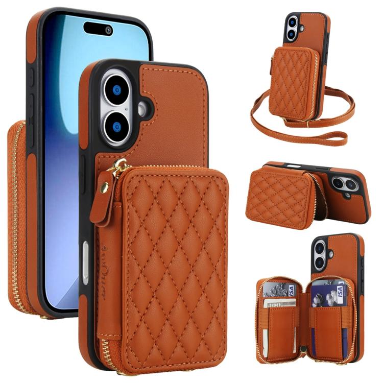 AwQuer Crossbody Zipper Wallet Rhombic Leather Back Phone Case, For iPhone 17 Pro ...