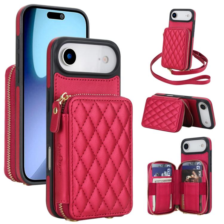 AwQuer Crossbody Zipper Wallet Rhombic Leather Back Phone Case, For iPhone 17 Pro ...