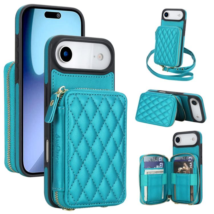 AwQuer Crossbody Zipper Wallet Rhombic Leather Back Phone Case, For iPhone 17 Pro ...