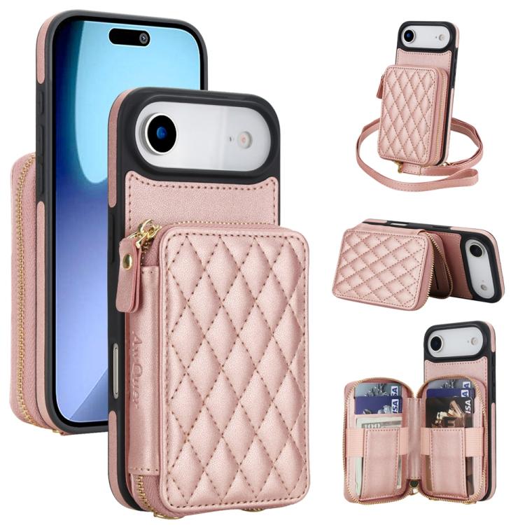 AwQuer Crossbody Zipper Wallet Rhombic Leather Back Phone Case, For iPhone 17 Pro ...