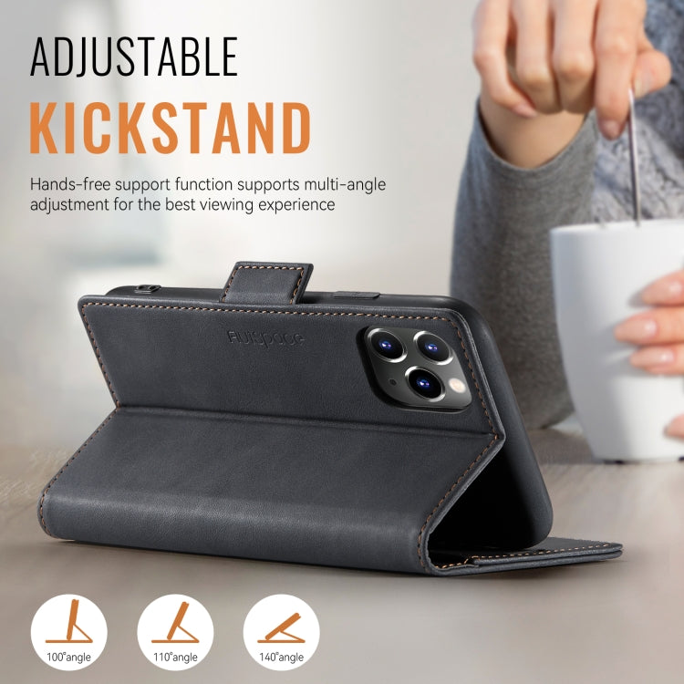 AutSpace A11 Side Buckle MagSafe Magnetic RFID Phone Leather Case, For iPhone 11 Pro