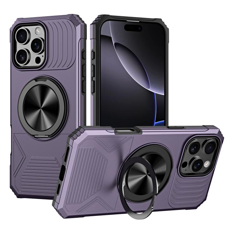 Alloy Rotating Holder MagSafe Shockproof Phone Case, For iPhone 16e���������������...