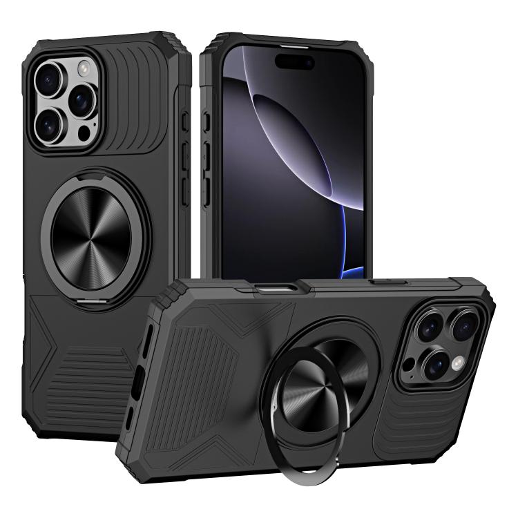 Alloy Rotating Holder MagSafe Shockproof Phone Case, For iPhone 16e���������������...
