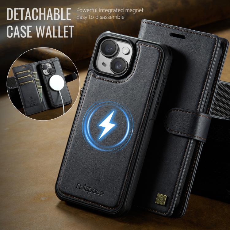 AutSpace A05 2 in 1 Retro Calf Texture MagSafe Magnetic Phone Case, For iPhone 15�...