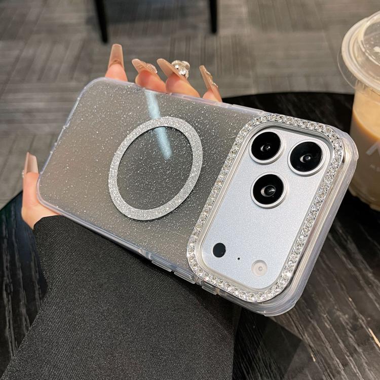 Rounded Edge Semi-transparent Glitter MagSafe Phone Case, For iPhone 13 Pro Max���...