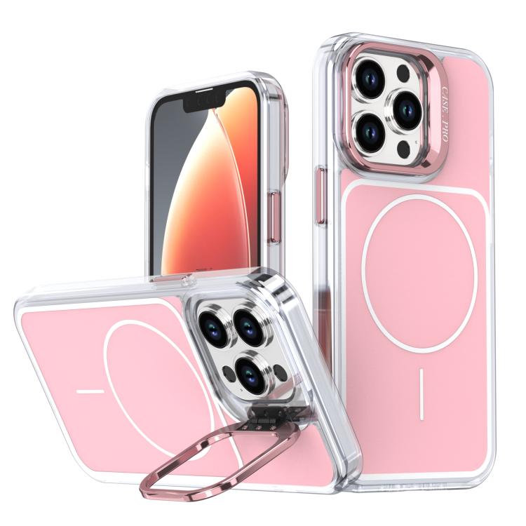 Bright Color Blocking Camera Bracket Magnetic Phone Case, For iPhone 15 Pro Max���...