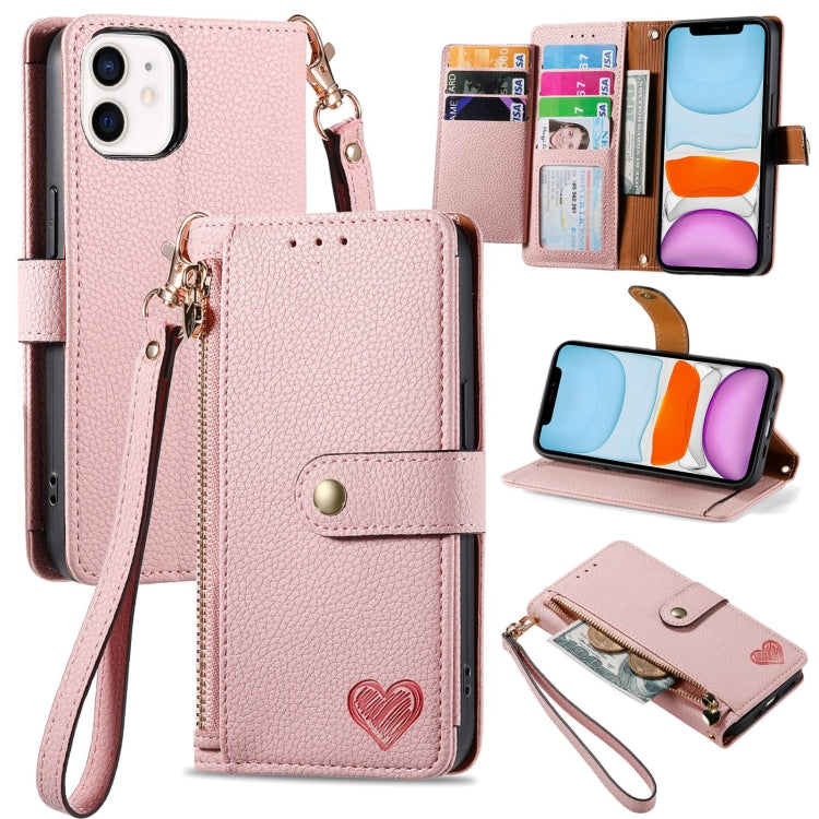 Love Zipper Lanyard Leather Phone Case, For iPhone 11, For iPhone 11 Pro����������...